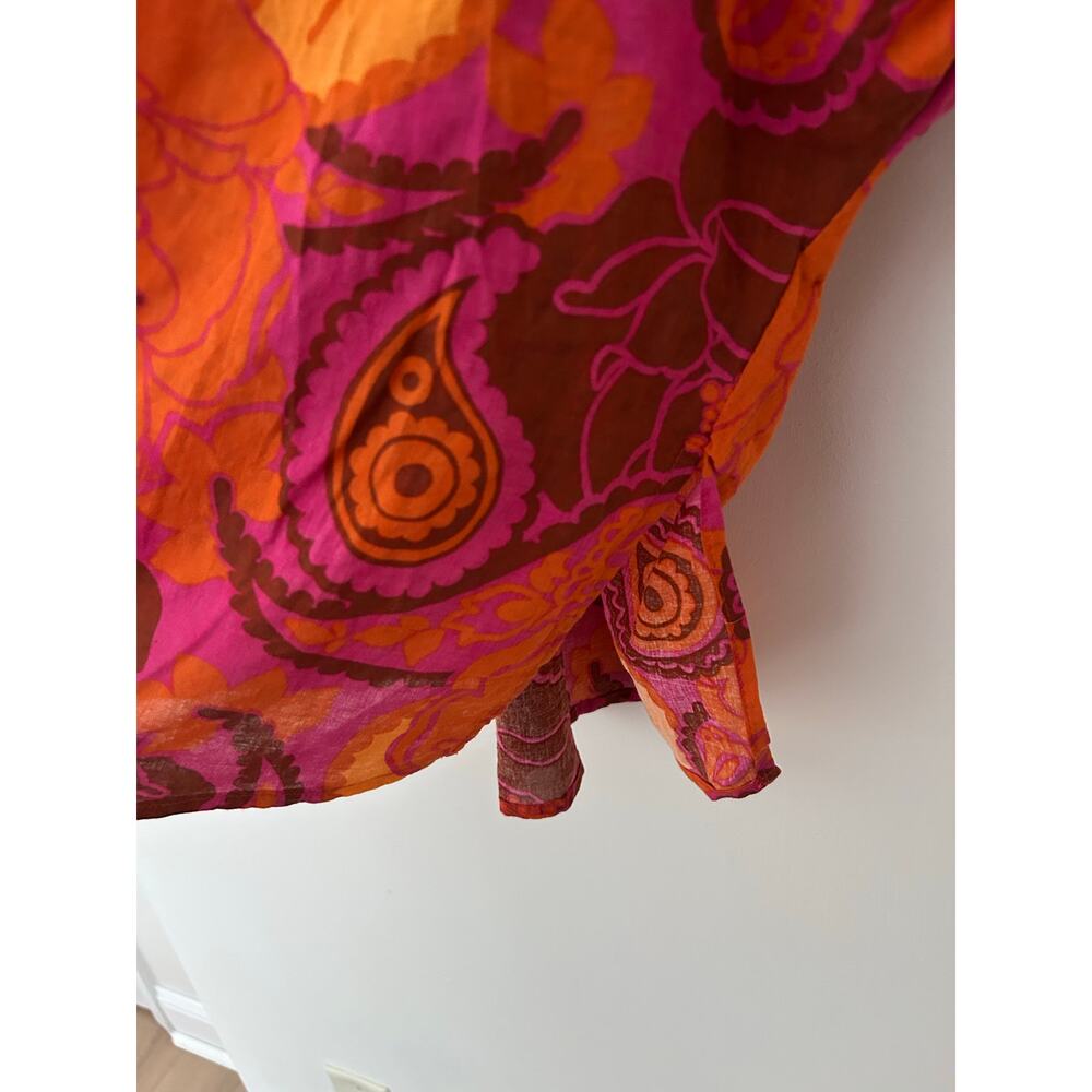Ivy Jane Pink Orange Floral Bold Paisley V Neck Blouse Cotton Blend EUC S/M - Picture 6 of 10
